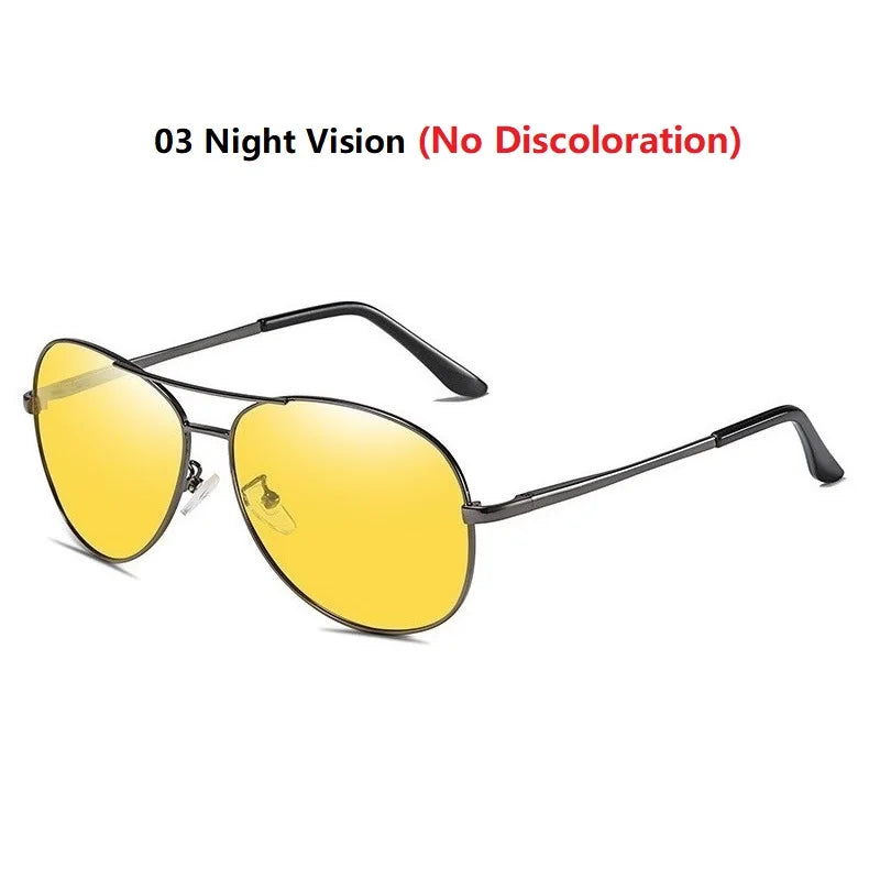 Luxuriöse photochrome Sonnenbrille für Piloten, polarisierte Sonnenbrille für Herren und Damen, Chamäleon-Sonnenbrille mit Farbwechsel bei Tag und Nacht, UV400-Schutz