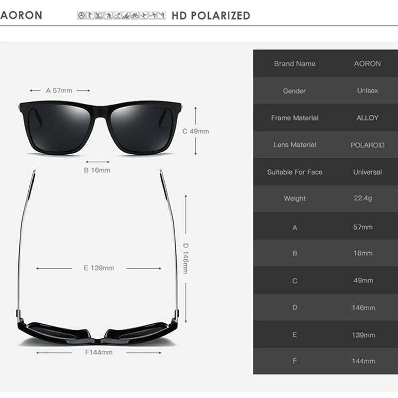 Gafas de sol polarizadas para hombre AORON, gafas de sol cuadradas clásicas para hombre, gafas con montura de aluminio y espejo UV400