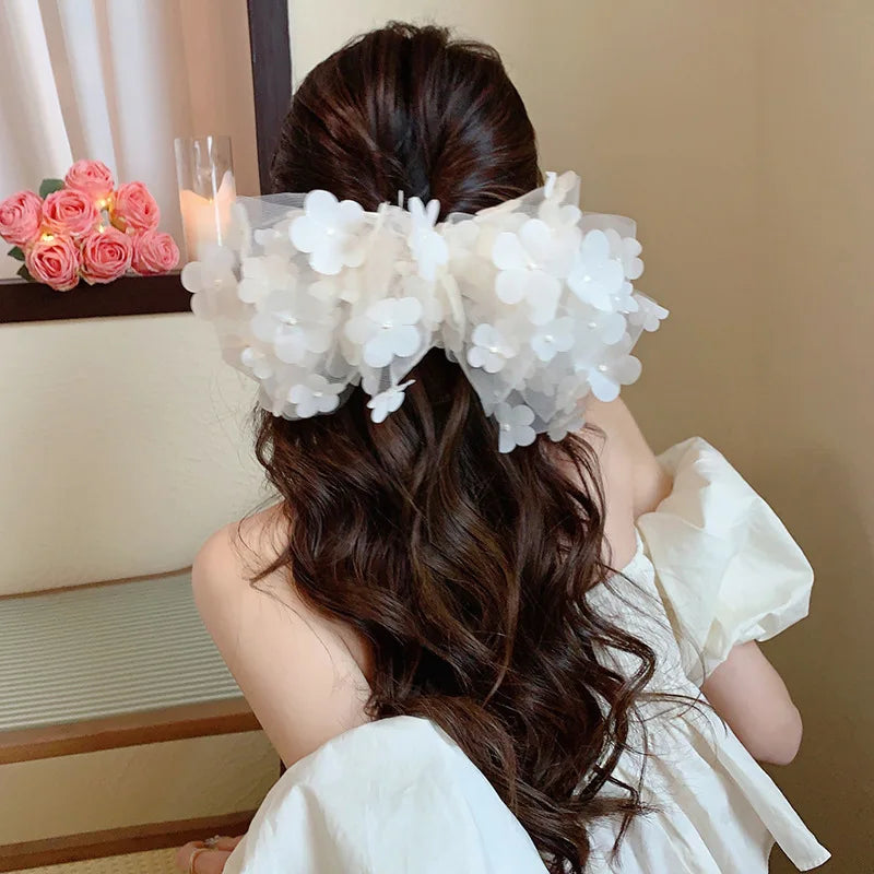 Fashion Multi-layer Mesh Broken Flower Three-dimensional Bow Headdress  Summer Back Head Clip Hairpin Hair Accessories