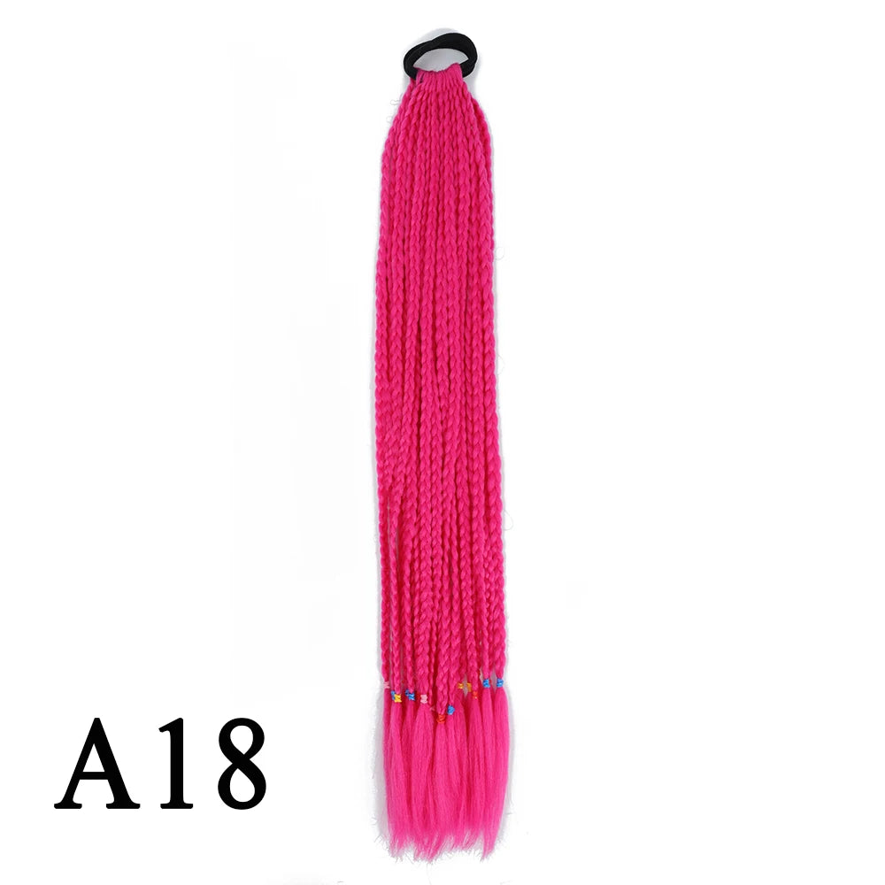 Synthetic 24 Inch Long Colored Box Braids Hair Ponytail With Rubber Bands Rainbow Twist Braided Highlights Ponytail For Women