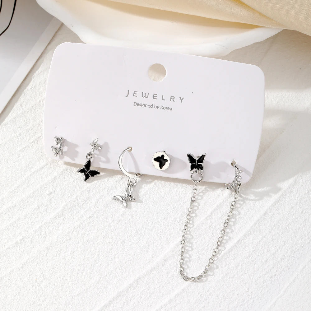 IPARAM Korean New Butterfly Chain Pendant Earrings for Women Asymmetrical Cute Hang Earrings Party Fashion Jewelry Gifts