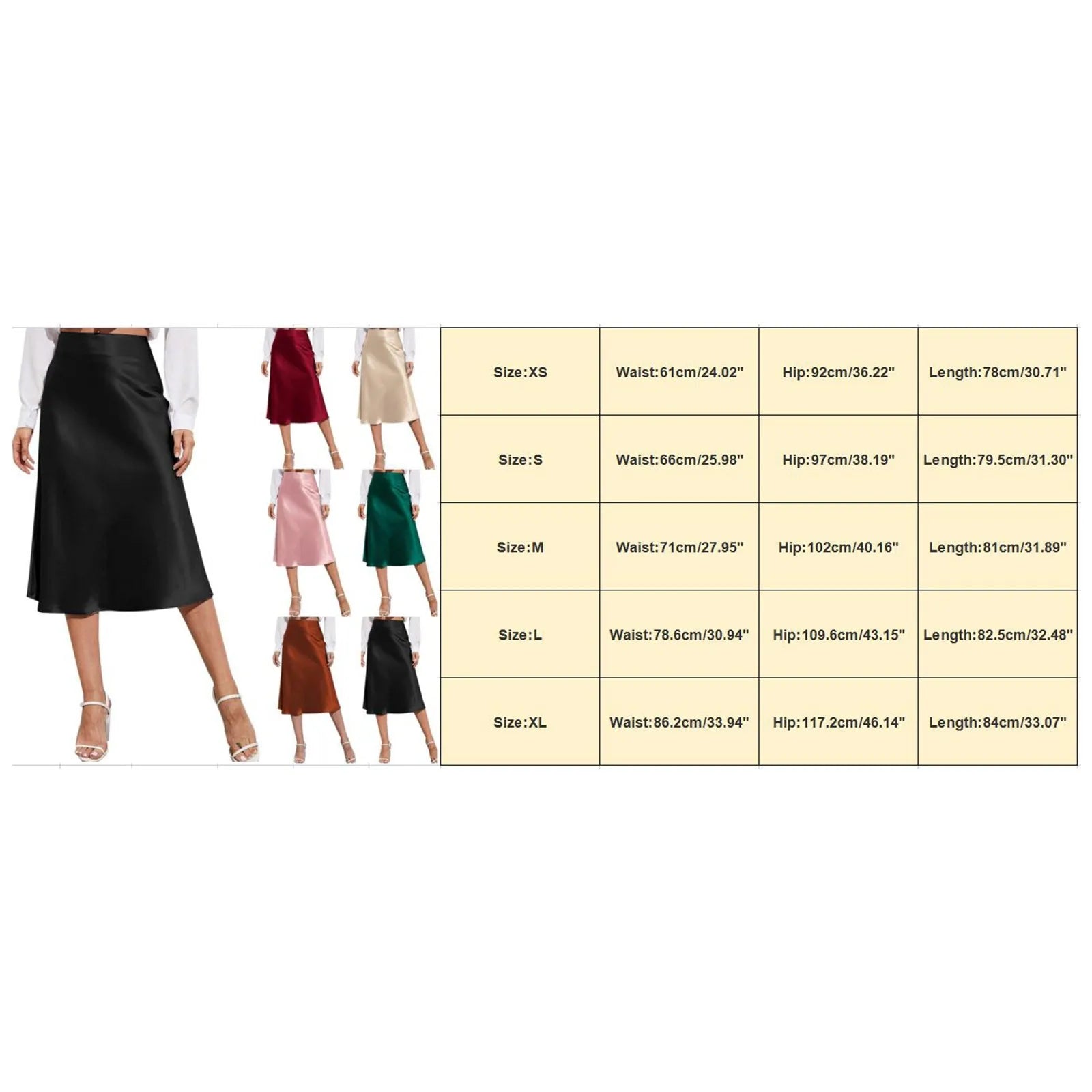 Men's Skirt Womens High Waist Midi Skirt Solid Satin Dress Zipper Elegant Summer Skirts Skirt Dot