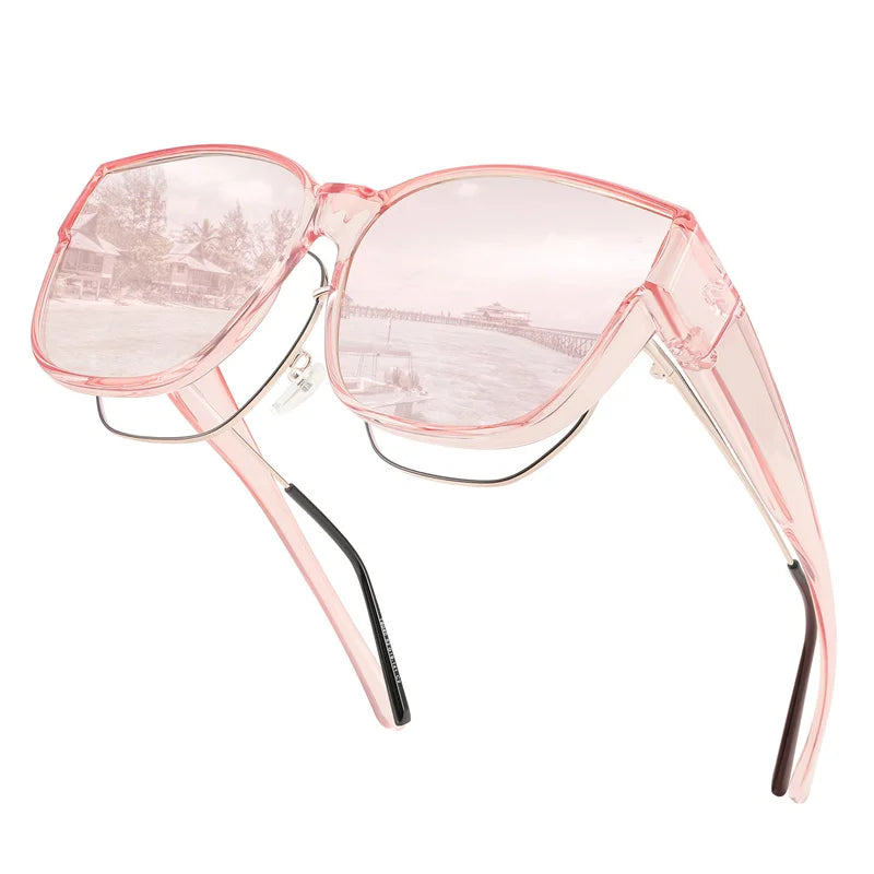 Cool&Ku Women Men Polarized Fit Over Sunglasses Oversized Trendy Square Cat Eye Wear Over Glasses