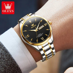 OLEVS Fashion Brand Original Men's Watches Week Calendar Luminous Quartz Watch for Men Waterproof Stainless Steel Strap Business