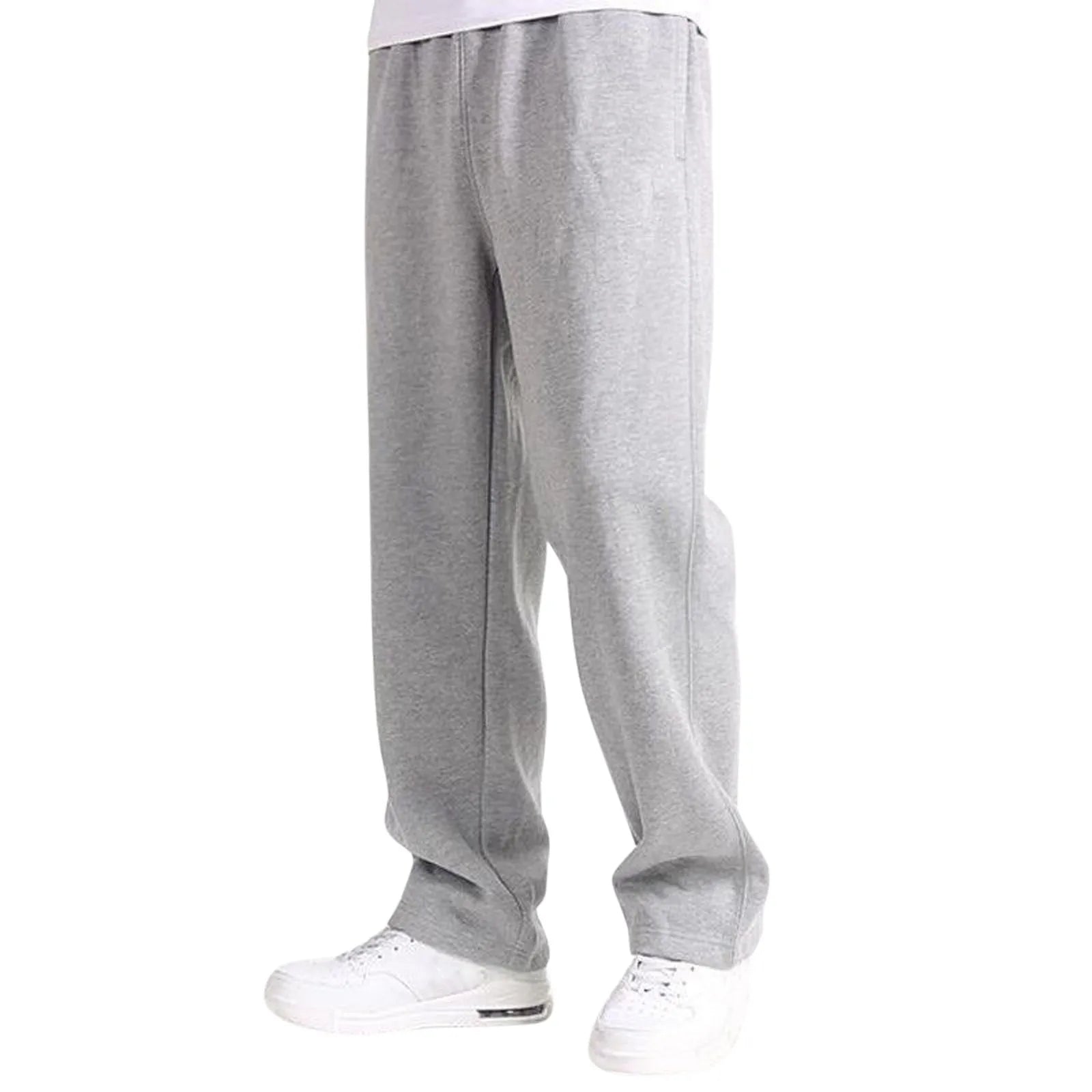 Solid Color Sweatpants Men Casual Straight Pants Trend Youth Warm Loose Baggy Elastic Pants Simple All-Match Men's Trousers