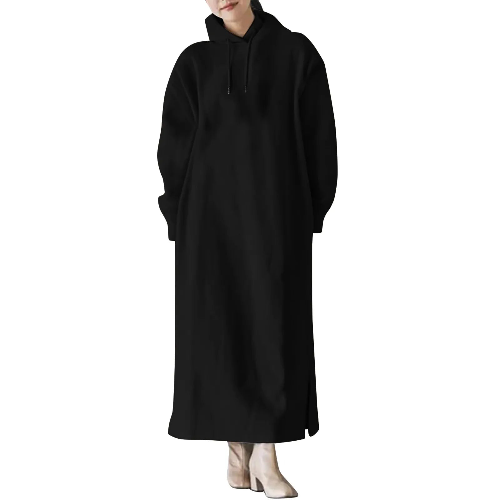 Women Long Hooodie Sweatshirt Dress Autumn And Winter Warm Fleece Hoodies Maxi Dress Female Casual Loose Oversized Vestidos Robe