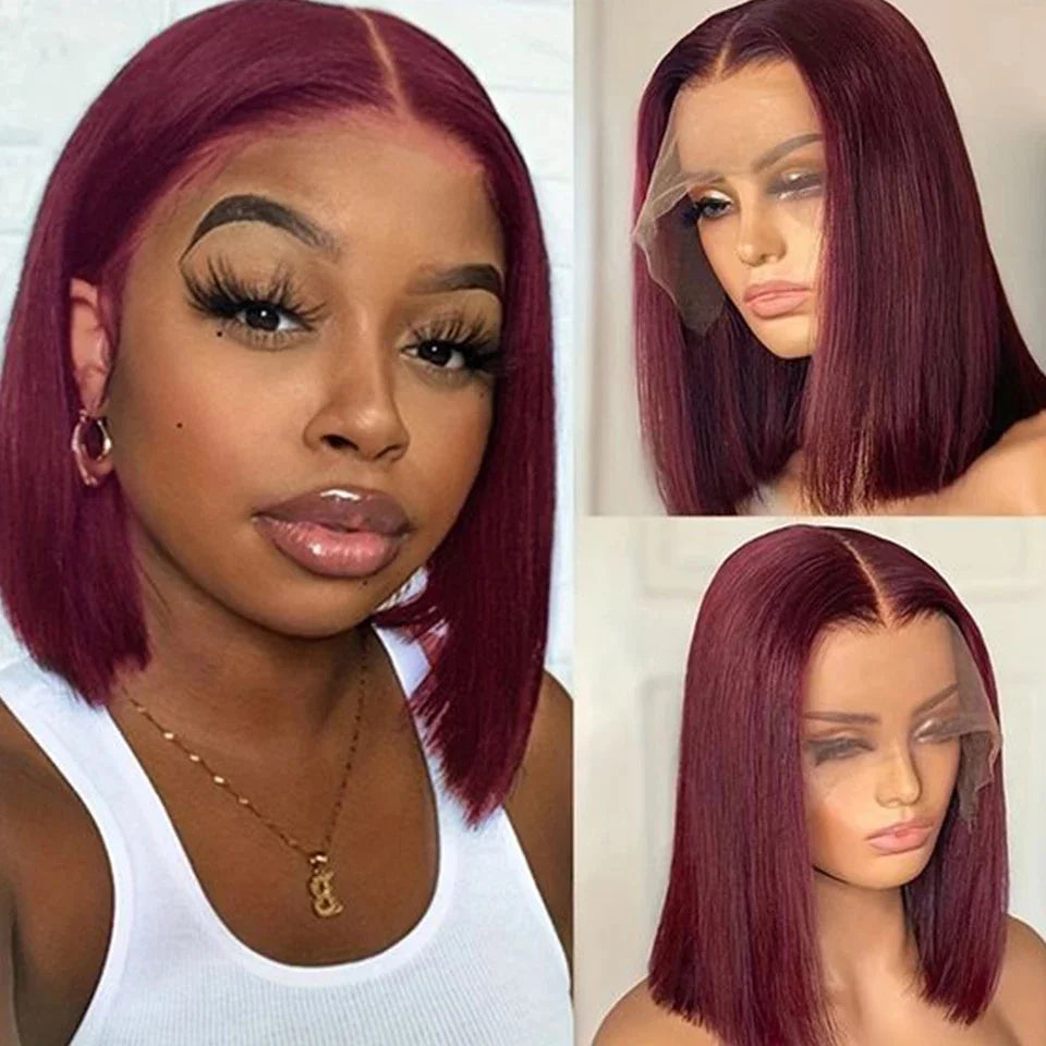 Bob Wig Human Hair 99J Burgundy Lace Front Wigs Human Hair 13x4 Lace Wigs Human Hair Brazilian Straight Bob Wigs