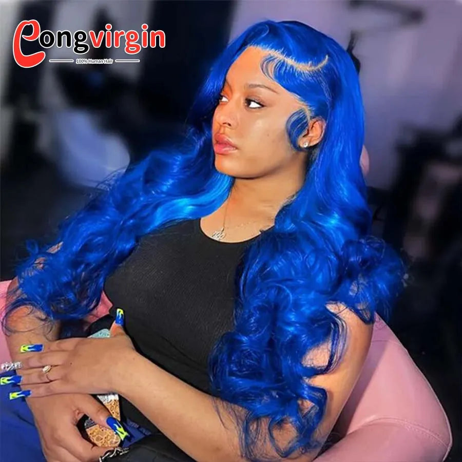 Dark Blue 360 Full Lace Wig Human Hair Pre Plucked Body Wave Lace Front Wigs Hd Transparent Lace Frontal Wig For Women On Sale