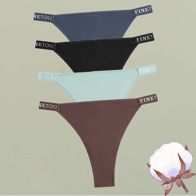 FINETOO 4Pcs/Set Cotton Letter Belt Underwear Women's Panties Sexy Low-Waist Bikini Underpants Female Breathable Briefs Lingerie