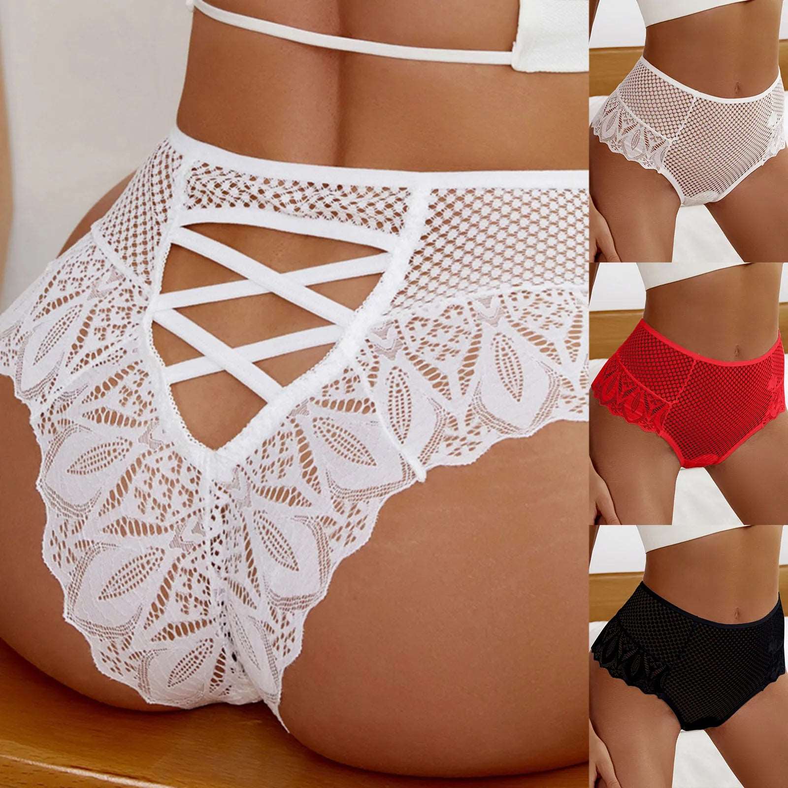 Sexy Fishnet Panties For Women Crochet Lace Panty Briefs Hollow Out See-Through Underwear High Waist Underpants трусы женские