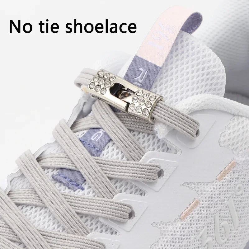 Fashion Flat Shoe Laces Suitable for Sneakers Elastic No Tie Shoelaces Rhinestone Cross Lock Tieless Shoelace and Athletic Shoes