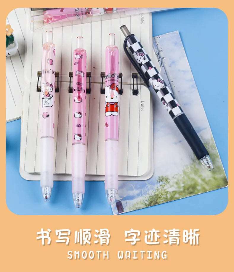 6Pcs Sanrio Gel Pen Hello Kitty Cartoon Kuromi ST Quick Drying Black 0.5mm Press The Ballpoint Pen Learning Stationery Gifts