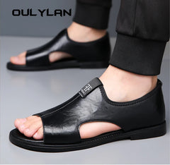 Oulylan Man Sandals Designer Fashion Leather Casual for Men Summer comfortable Beach Slippers Outdoor Non-slip Men sandalias