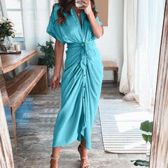 Formal Dresses For Wedding Guest Short Sleeve Long Dress Temperament Commuting High Waist Button Dress vestidos de graduación