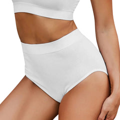 Ribbed Women Panties High Waist Highly Elastic Cotton Solid Underwear Comfortable Skin-Friendly Female Briefs Ropa De Mujer