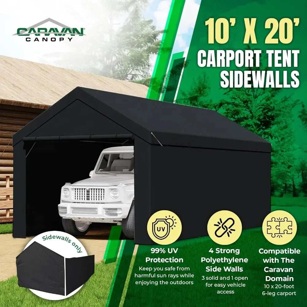 Canopy Domain 10 X 20 Foot Durable Portable Garage Carport Canopy Car Tent Sidewalls with Dual Zippers and Roll Up Door, Black