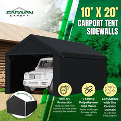 Canopy Domain 10 X 20 Foot Durable Portable Garage Carport Canopy Car Tent Sidewalls with Dual Zippers and Roll Up Door, Black