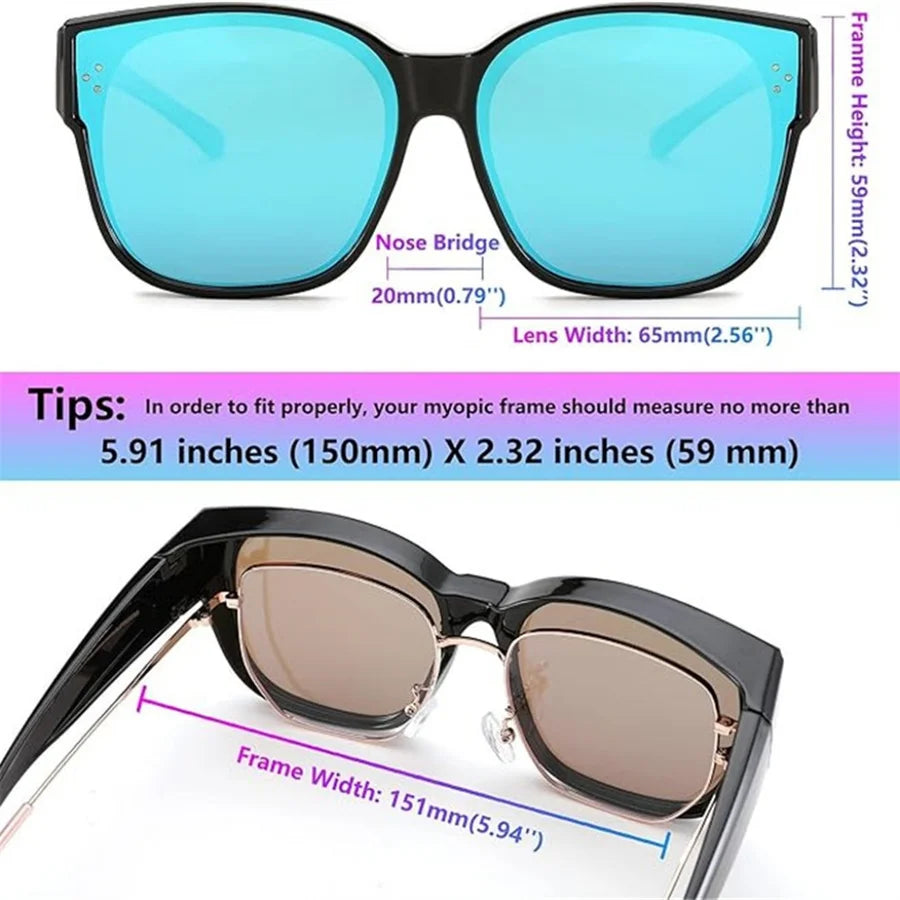 Cool&Ku Women Men Polarized Fit Over Sunglasses Oversized Trendy Square Cat Eye Wear Over Glasses