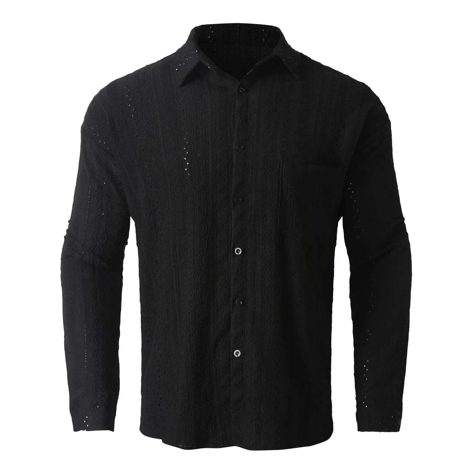 Male Trend Summer Hollow Lapel Shirt Short Sleeve Sexy See Through Shirt Luxury Comfort Brand Male Shirts