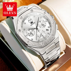 OLEVS Top Brand Men's Watches Stainless Steel Tough Guy Original Quartz Watch for Man Waterproof Luminous Date Chronograph Reloj