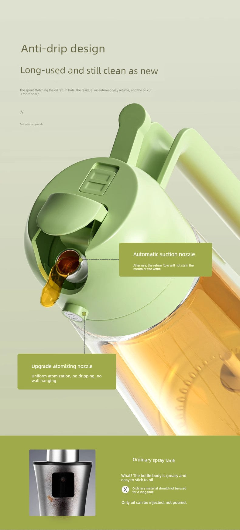 Fuel Injector For Home Food Grade Atomization Kitchen Non-Oil-Stick Dual-Use Two-in-One Oil Dispenser Glass Oil Tank