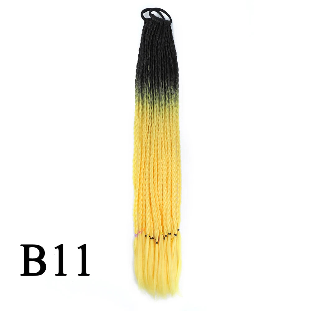 Synthetic 24 Inch Long Colored Box Braids Hair Ponytail With Rubber Bands Rainbow Twist Braided Highlights Ponytail For Women