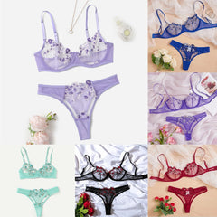 Lingerie Set For Women Sexy Low Waist Lace Flower Embroidery Underwear Sweet Women'S Bra G String Lingerie Set Pajamas L2