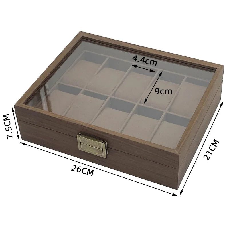 10 Slot Watch Boxes Retro Black Walnut Wooden Watch Box 10 Position Watch Storage Case Watches Collection Display Box Organizer