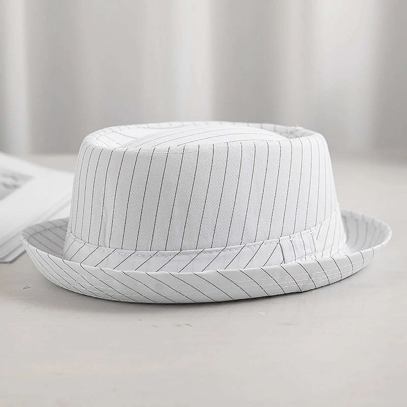 2024 Casual Fashion Men Striped Short Hat Brim Fedoras Classic Neutral Soft Tweed Dress Hat Suitable for Camping and Hiking