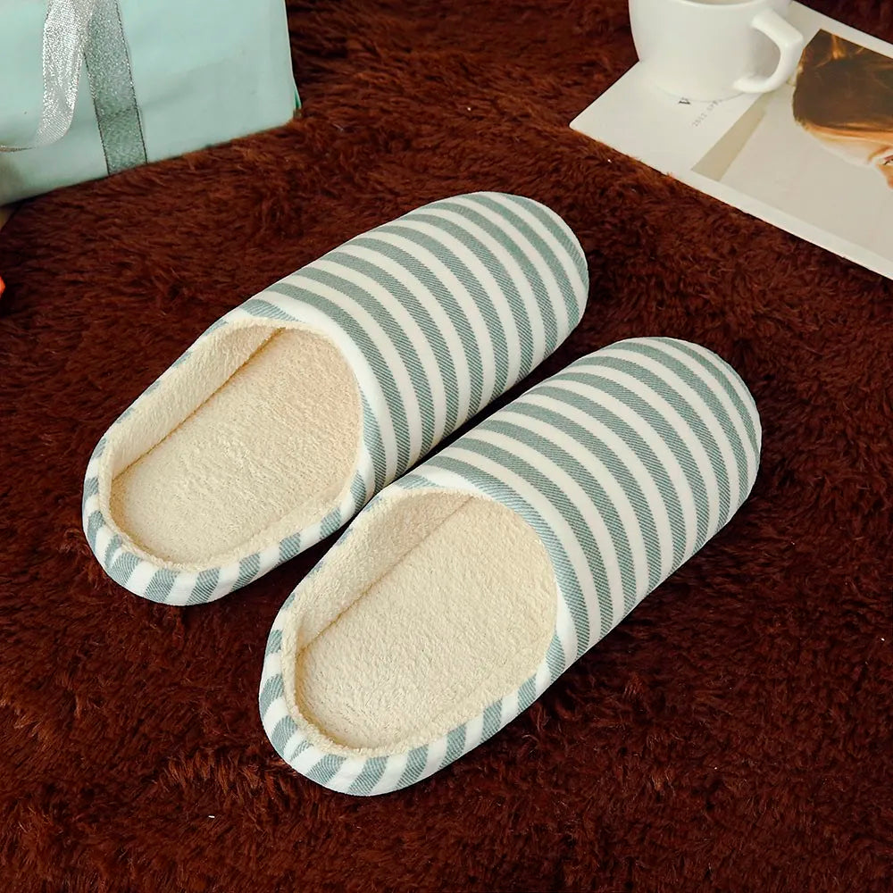 Free Shipping House Slippers For Women Warm Striped Slipper Indoors Anti-slip Winter House Shoes Winter Shoes Woman Warm