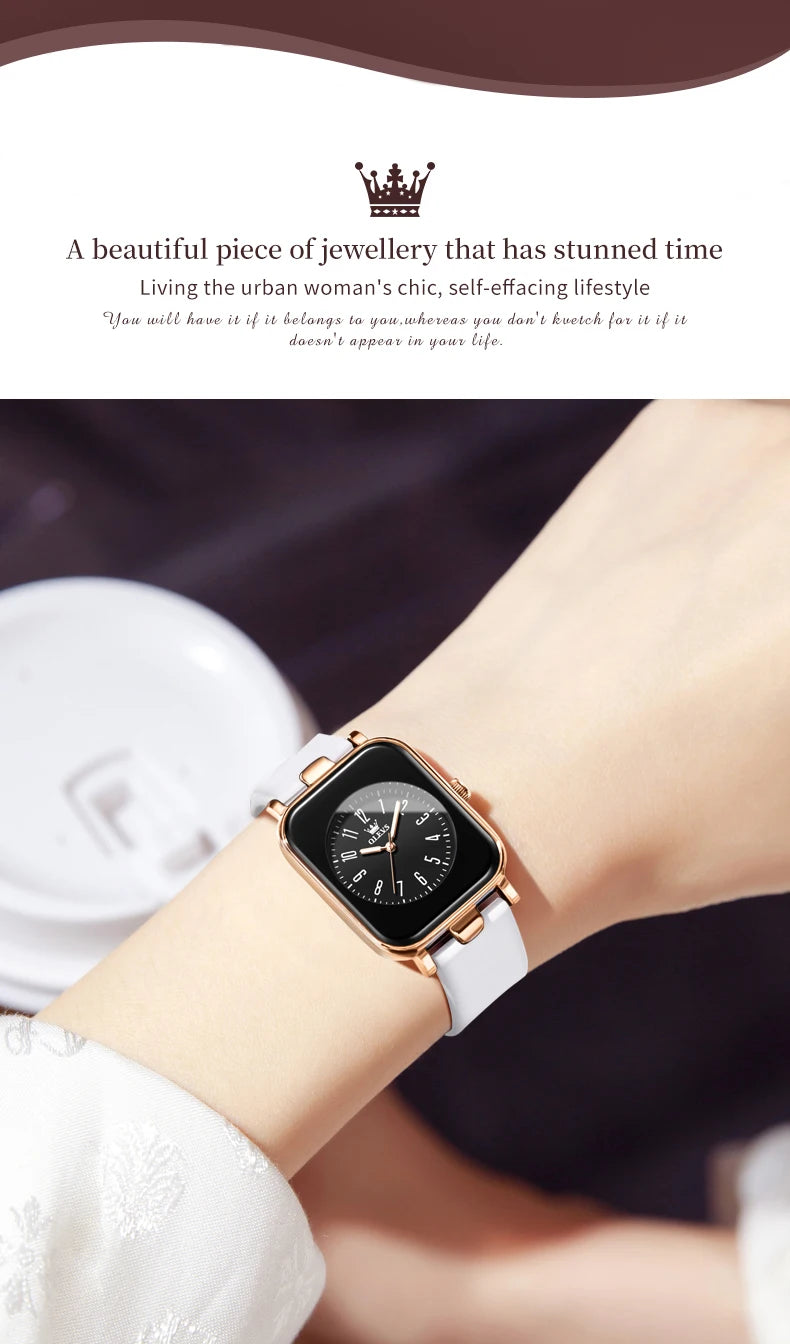 OLEVS Square Dial Ladies' Watches Fashion Casual Waterproof Luminous Watch Simple Silicone Strap Quartz Watch for Women 9961