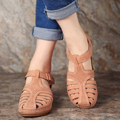 Thick Sole Sandals Woman Summer 2023 Leather Closed Toe Vintage Anti Slip Sandals Thick Sole Premium Shoes  Outdoor Female Shoes