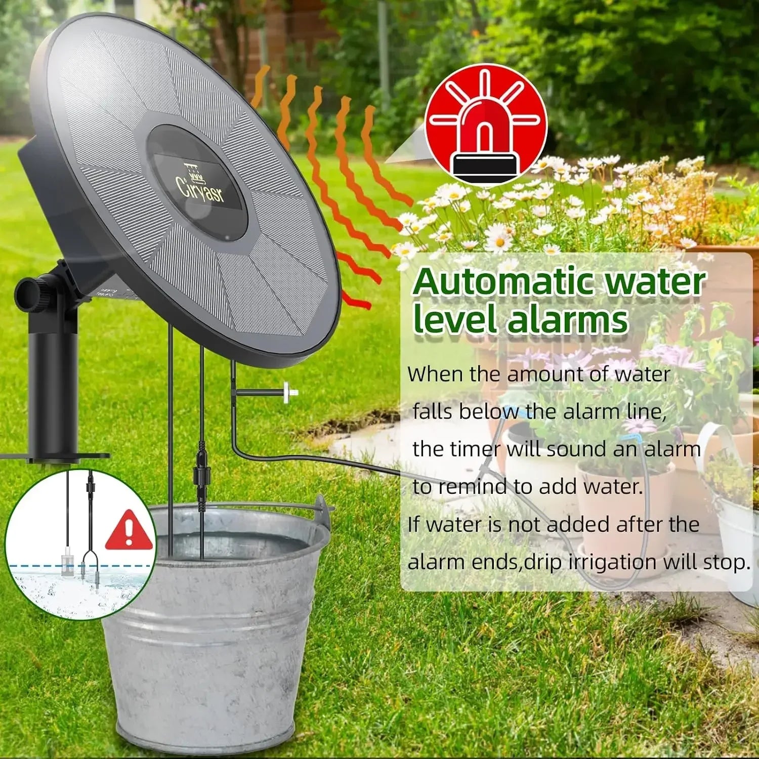 Solar Drip Irrigation System Automatic Watering System with 2200mAh Battery and 6 Timer Modes for Potted Plants Drip