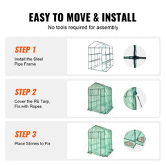 VEVOR Walk-in Green House Greenhouse with Shelves High Strength PE Cover with Doors & Windows and Steel Frame for Planting