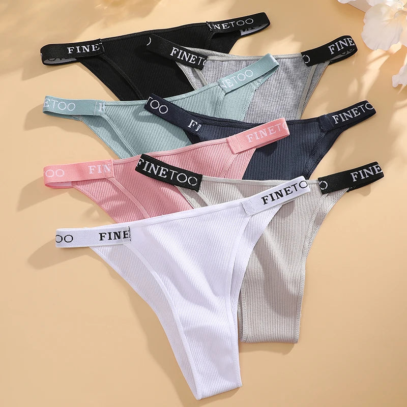 FINETOO 4Pcs/Set Cotton Letter Belt Underwear Women's Panties Sexy Low-Waist Bikini Underpants Female Breathable Briefs Lingerie