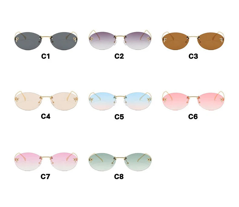 Rimless Retro Oval Sunglasses Cat Eye Sun Glasses Frameless F Letter UV400 Punk Sunglass Men Shade Driving Eyewear Gafas De Sol