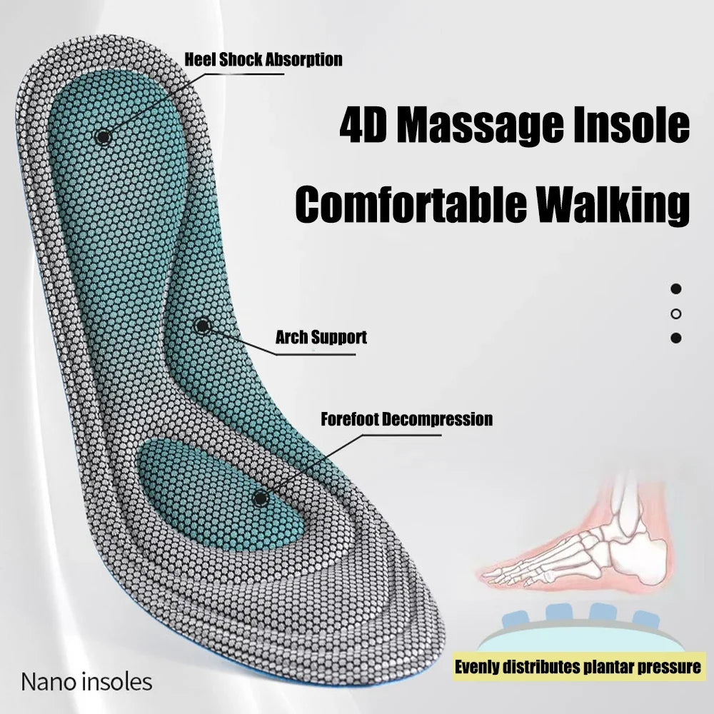 Nano Antibacterial Massage Sport Insole Feet Orthopedic Shoe Sole Memory Foam Insoles for Shoes Men Women Running Accessories