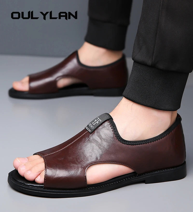 Oulylan Man Sandals Designer Fashion Leather Casual for Men Summer comfortable Beach Slippers Outdoor Non-slip Men sandalias