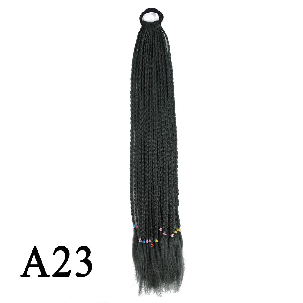Synthetic 24 Inch Long Colored Box Braids Hair Ponytail With Rubber Bands Rainbow Twist Braided Highlights Ponytail For Women