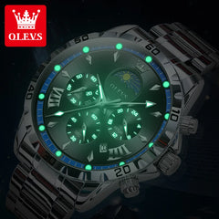 OLEVS Fashion Brand Men's Watch Waterproof and Luminous Calendar Lunar Phase Timing Code Watch Luxury Sports Men's Quartz Watch