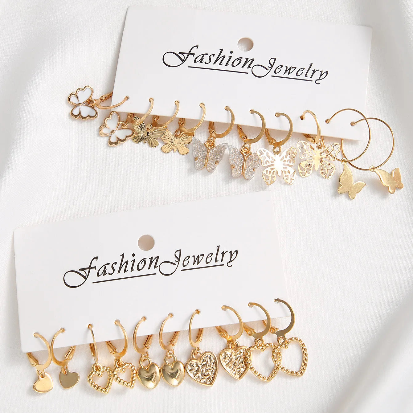 Gold Color Butterfly Love Hoop Earrings Set New Creative Simple Heart Hollow Dangle Earring for Women Fashion Trendy Jewelry