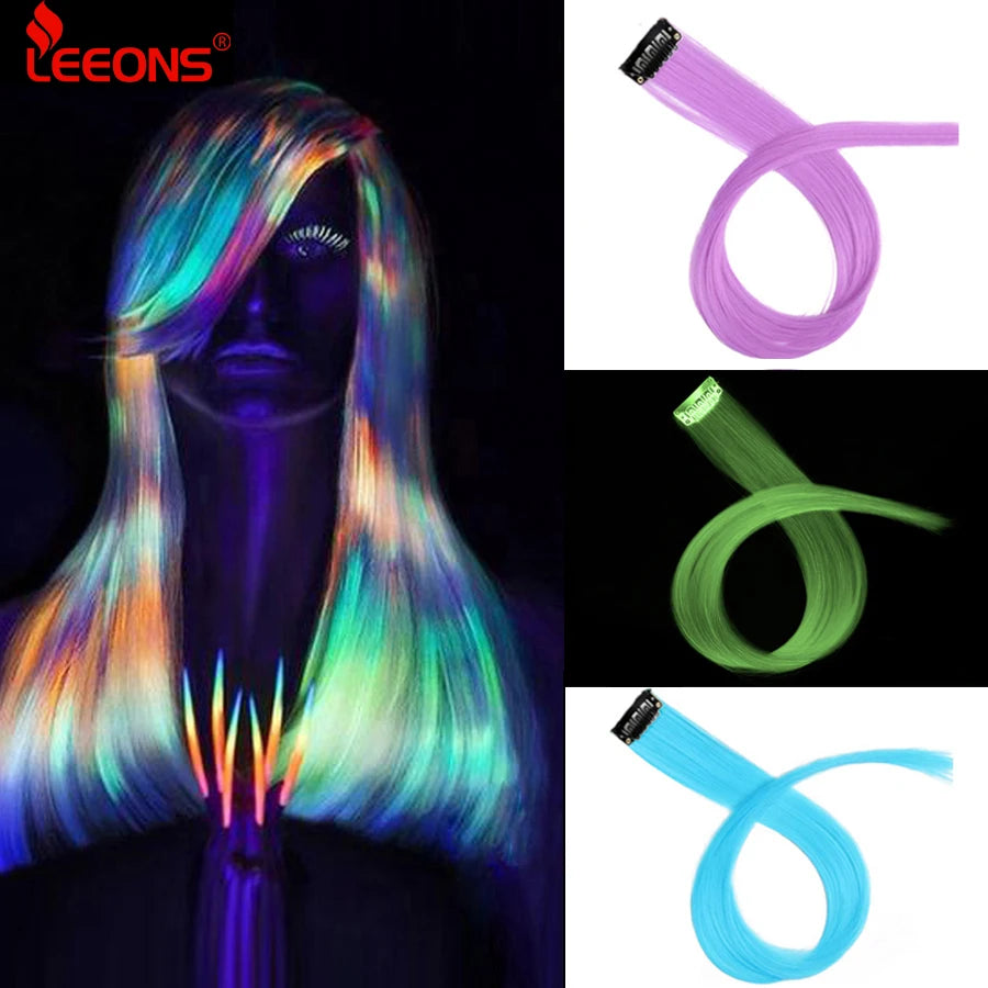 Synthetic Clip In One Pieces Raiinbow Hair Extensions  Straight Synthetic Hair Pieces 18" Long  Ombre Hair Pink Purple Red Blue