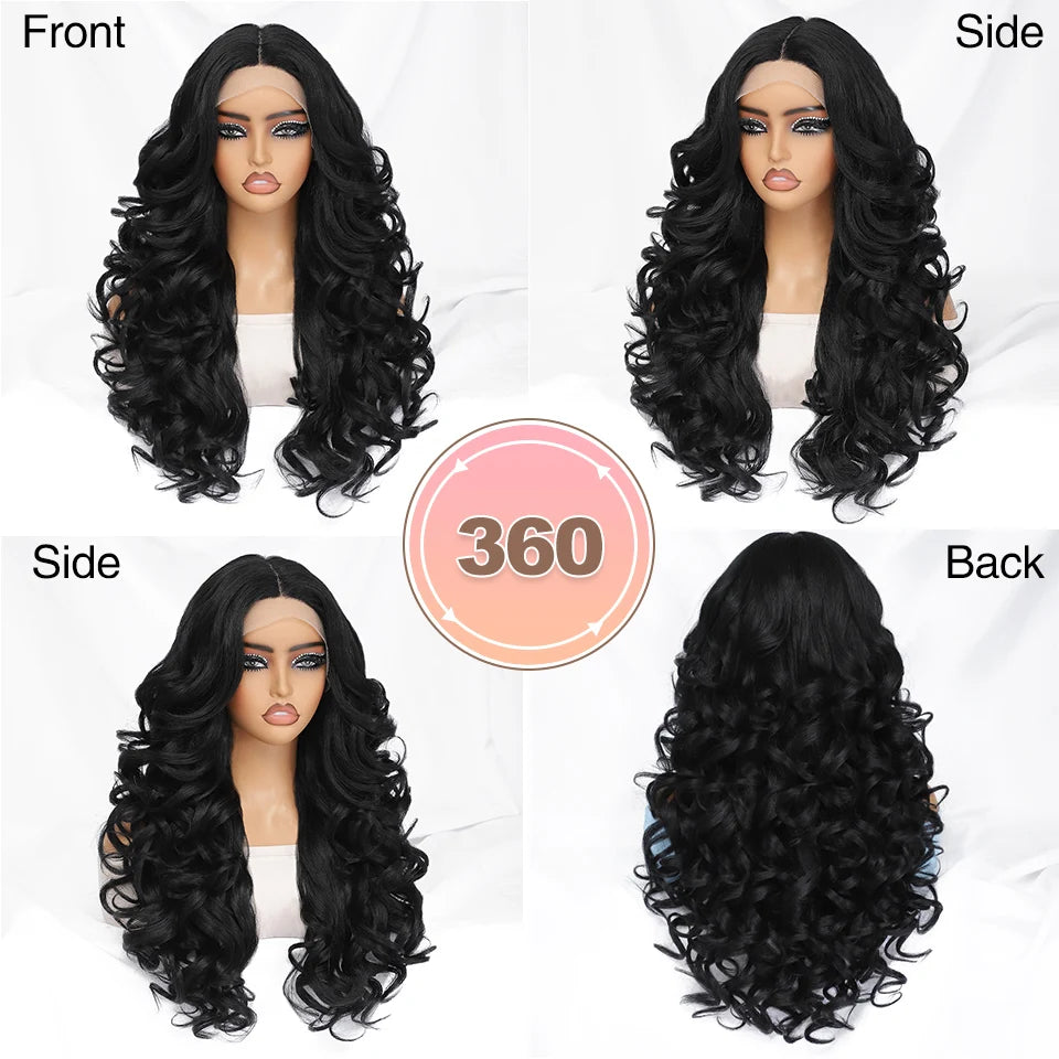 24 Inch Synthetic Lace Front Wigs For Black Women Curly Afro Lace Wigs for Afro Women Chocolate Brown Lace Front Wigs For Woman