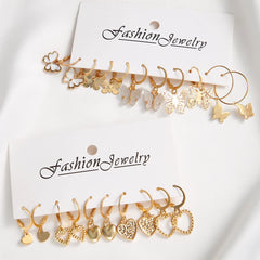 Gold Color Butterfly Love Hoop Earrings Set New Creative Simple Heart Hollow Dangle Earring for Women Fashion Trendy Jewelry