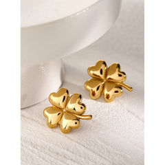 Uworld 18K Gold Plated Stainless Steel Lucky Four-leaf Clover Drop Earrings For Woman Girls Cute Floral pendientes Gift