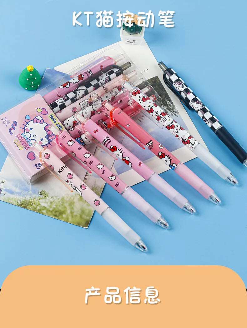 6Pcs Sanrio Gel Pen Hello Kitty Cartoon Kuromi ST Quick Drying Black 0.5mm Press The Ballpoint Pen Learning Stationery Gifts