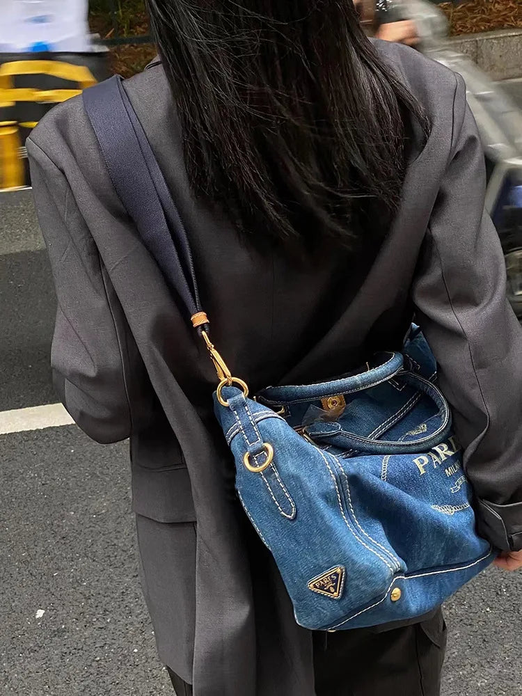 Fashion Shoulder Bag Female Crossbody Handbag Blue Denim Jeans Cotton Luxury Totes Designer Bags Women Purse