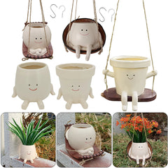 Cute Planter Pot Swing Face Planter Plant Hanger Basket Creative Flower Pot Container Hanging Planter Garden Supplies Home Decor