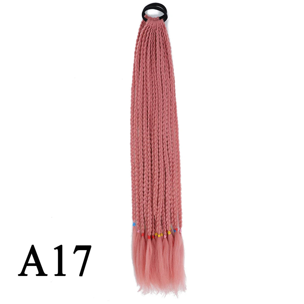 Synthetic 24 Inch Long Colored Box Braids Hair Ponytail With Rubber Bands Rainbow Twist Braided Highlights Ponytail For Women