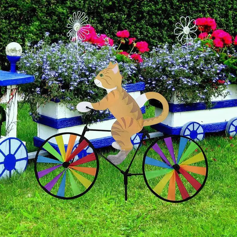 Animal Bike Wind Spinner Cat Puppy Windmill Outdoor Garden Decoration Pinwheel Home Yard Art Decoration Gift